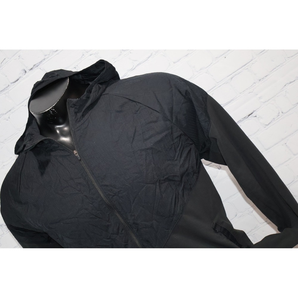 Nike Running Jacket Men Large Black Full Zip Hooded Windbreaker Polyester